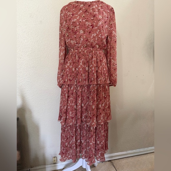 Lipslide Dresses & Skirts - Rust Floral Tiered Long-Sleeve Maxi Dress
